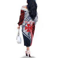 Kingdom of Uvea 1860-1886 Personalized Family Matching Off The Shoulder Long Sleeve Dress and Hawaiian Shirt Wallis and Futuna Polynesian Tribal Pattern