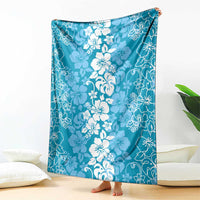 Hawaiian Lei Day Blanket Blue Hibiscus Flowers Lei Art LT9 - Polynesian Pride