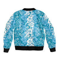 Hawaiian Lei Day Bomber Jacket Blue Hibiscus Flowers Lei Art LT9 - Polynesian Pride