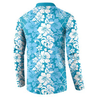 Hawaiian Lei Day Button Sweatshirt Blue Hibiscus Flowers Lei Art LT9 - Polynesian Pride