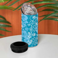 Hawaiian Lei Day 4 in 1 Can Cooler Tumbler Blue Hibiscus Flowers Lei Art