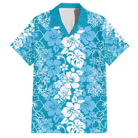 Hawaiian Lei Day Family Matching Short Sleeve Bodycon Dress and Hawaiian Shirt Blue Hibiscus Flowers Lei Art LT9 Dad's Shirt - Short Sleeve Blue - Polynesian Pride
