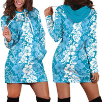Hawaiian Lei Day Hoodie Dress Blue Hibiscus Flowers Lei Art
