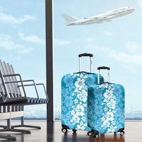 Hawaiian Lei Day Luggage Cover Blue Hibiscus Flowers Lei Art