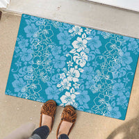 Hawaiian Lei Day Rubber Doormat Blue Hibiscus Flowers Lei Art LT9 - Polynesian Pride