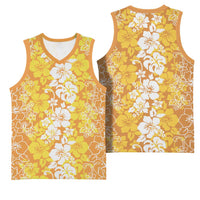 Hawaiian Lei Day Basketball Jersey Gold Hibiscus Flowers Lei Art - Polynesian Pride