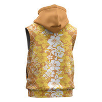 Hawaiian Lei Day Sleeveless Zip Hoodie Gold Hibiscus Flowers Lei Art - Polynesian Pride