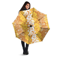 Hawaiian Lei Day Umbrella Gold Hibiscus Flowers Lei Art - Polynesian Pride
