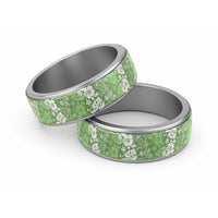 Hawaiian Lei Day Classic Ring Green Hibiscus Flowers Lei Art LT9 Sliver Green - Polynesian Pride