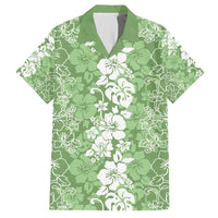 Hawaiian Lei Day Family Matching Off The Shoulder Long Sleeve Dress and Hawaiian Shirt Green Hibiscus Flowers Lei Art
