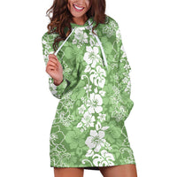 Hawaiian Lei Day Hoodie Dress Green Hibiscus Flowers Lei Art