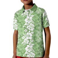 Hawaiian Lei Day Kid Polo Shirt Green Hibiscus Flowers Lei Art