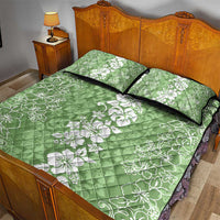 Hawaiian Lei Day Quilt Bed Set Green Hibiscus Flowers Lei Art