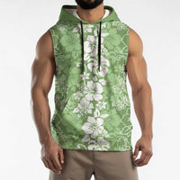 Hawaiian Lei Day Sleeveless Hoodie Green Hibiscus Flowers Lei Art LT9 - Polynesian Pride