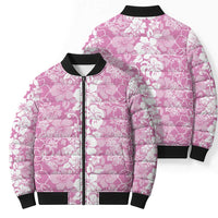 Hawaiian Lei Day Bomber Puffer Jacket Pink Hibiscus Flowers Lei Art - Polynesian Pride