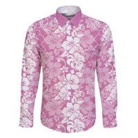 Hawaiian Lei Day Family Matching Short Sleeve Bodycon Dress and Hawaiian Shirt Pink Hibiscus Flowers Lei Art LT9 Dad's Shirt - Long Sleeve Pink - Polynesian Pride