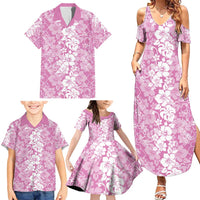 Hawaiian Lei Day Family Matching Summer Maxi Dress and Hawaiian Shirt Pink Hibiscus Flowers Lei Art LT9 - Polynesian Pride