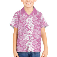 Hawaiian Lei Day Family Matching Summer Maxi Dress and Hawaiian Shirt Pink Hibiscus Flowers Lei Art LT9 Son's Shirt Pink - Polynesian Pride
