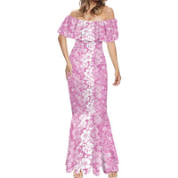 Hawaiian Lei Day Mermaid Dress Pink Hibiscus Flowers Lei Art LT9 - Polynesian Pride