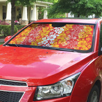 Hawaiian Lei Day Auto Sun Shade Red Hibiscus Flowers Lei Art - Polynesian Pride