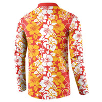 Hawaiian Lei Day Button Sweatshirt Red Hibiscus Flowers Lei Art LT9 - Polynesian Pride