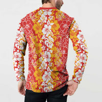 Hawaiian Lei Day Button Sweatshirt Red Hibiscus Flowers Lei Art LT9 - Polynesian Pride