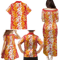Hawaiian Lei Day Family Matching Puletasi and Hawaiian Shirt Red Hibiscus Flowers Lei Art LT9 - Polynesian Pride