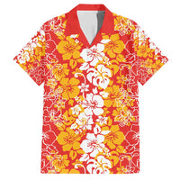 Hawaiian Lei Day Family Matching Summer Maxi Dress and Hawaiian Shirt Red Hibiscus Flowers Lei Art LT9 Dad's Shirt - Short Sleeve Red - Polynesian Pride