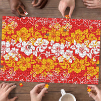 Hawaiian Lei Day Puzzle Red Hibiscus Flowers Lei Art LT9 - Polynesian Pride