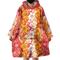 Hawaiian Lei Day Wearable Blanket Hoodie Red Hibiscus Flowers Lei Art LT9 - Polynesian Pride