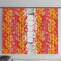 Hawaiian Lei Day Window Curtain Red Hibiscus Flowers Lei Art LT9 With Hooks Red - Polynesian Pride