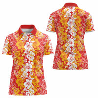 Hawaiian Lei Day Women Polo Shirt Red Hibiscus Flowers Lei Art