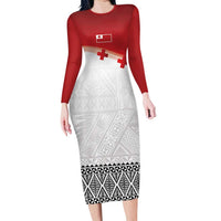 Ikale Tahi Pacific Tonga Rugby Custom Family Matching Long Sleeve Bodycon Dress and Hawaiian Shirt Tongan Ngatu with Flag Pattern