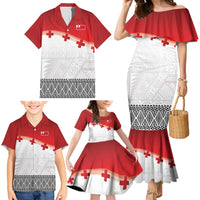 Ikale Tahi Pacific Tonga Rugby Custom Family Matching Mermaid Dress and Hawaiian Shirt Tongan Ngatu with Flag Pattern