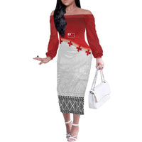 Ikale Tahi Pacific Tonga Rugby Custom Family Matching Off The Shoulder Long Sleeve Dress and Hawaiian Shirt Tongan Ngatu with Flag Pattern