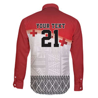 Ikale Tahi Pacific Tonga Rugby Custom Family Matching Off Shoulder Short Dress and Hawaiian Shirt Tongan Ngatu with Flag Pattern