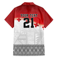 Ikale Tahi Pacific Tonga Rugby Custom Family Matching Puletasi and Hawaiian Shirt Tongan Ngatu with Flag Pattern