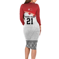Ikale Tahi Pacific Tonga Rugby Custom Long Sleeve Bodycon Dress Tongan Ngatu with Flag Pattern