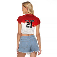 Ikale Tahi Pacific Tonga Rugby Custom Raglan Cropped T Shirt Tongan Ngatu with Flag Pattern