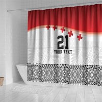 Ikale Tahi Pacific Tonga Rugby Custom Shower Curtain Tongan Ngatu with Flag Pattern