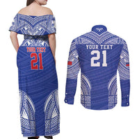 Manu Samoa Pacific Samoa Rugby Custom Couples Matching Off Shoulder Maxi Dress and Long Sleeve Button Shirt Polynesian Pattern