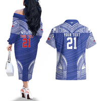 Manu Samoa Pacific Samoa Rugby Custom Couples Matching Off The Shoulder Long Sleeve Dress and Hawaiian Shirt Polynesian Pattern