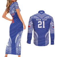 Manu Samoa Pacific Samoa Rugby Custom Couples Matching Short Sleeve Bodycon Dress and Long Sleeve Button Shirt Polynesian Pattern