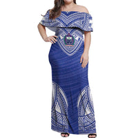 Manu Samoa Pacific Samoa Rugby Custom Off Shoulder Maxi Dress Polynesian Pattern LT9 Women Blue - Polynesian Pride