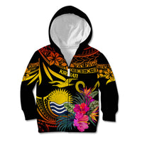 Polynesian Kiribati Independence Day Kid Hoodie Kiribati Emblem with Hibiscus Pacific Beauty LT9 Zip Hoodie Gradient Red - Polynesian Pride