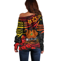 PNG Remembrance Day Off Shoulder Sweater Polynesian Tribal and Poppy LT9 - Polynesian Pride