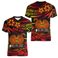 Custom PNG Remembrance Day Women V Neck T Shirt Polynesian Tribal and Poppy LT9 - Polynesian Pride