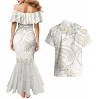 Tokelau Gardenia Thunbergia Couples Matching Mermaid Dress and Hawaiian Shirt Black Polynesian Art Vibe