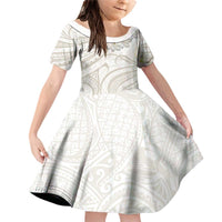 Tokelau Gardenia Thunbergia Family Matching Off Shoulder Short Dress and Hawaiian Shirt Polynesian Art Vibe LT9 Daughter's Dress White - Polynesian Pride