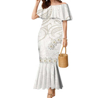 Tokelau Gardenia Thunbergia Mermaid Dress Polynesian Art Vibe LT9 Women White - Polynesian Pride